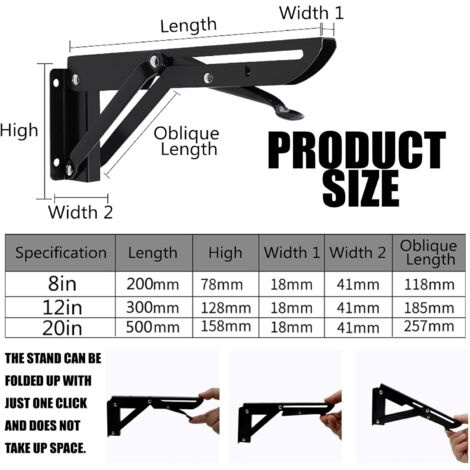 Support Console Rabattable 300mm Support Equerre Pliable Charge Lourde, 2 Pièces Equerre Pliante ...