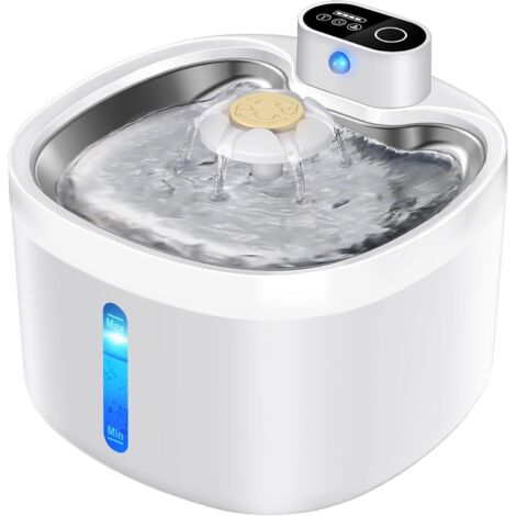 Pet Fountain 88oz/2.6L, Automatic Cat Water Smart Fountain Pet Water Dispenser with Replacement Filters for Cats Dogs and Multiple Pets - Water Level Window (White, Stainless Steel, Wireless)