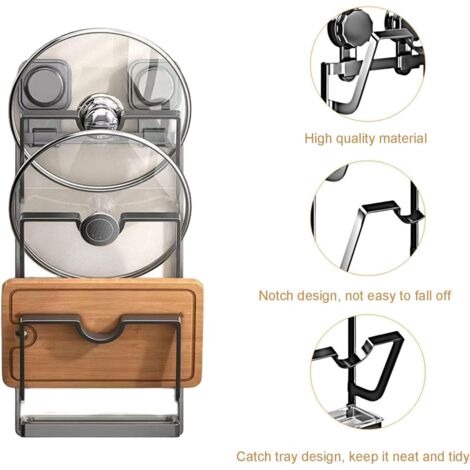CSPARKV Support De Couvercle De Casserole,Support Mural A Ventouse A 2 Niveaux Pour Couvercles De Casserolessupport De Rangement Sans Perforation Pour Placard De Cuisine Ou Garde Manger 86853233
