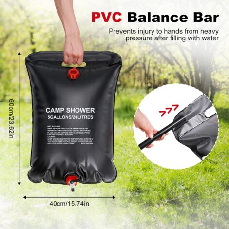 Douche Solaire Portable 20L Pour Camping - Avec Tuyau Et Pommeau - Chauffe Au Soleil