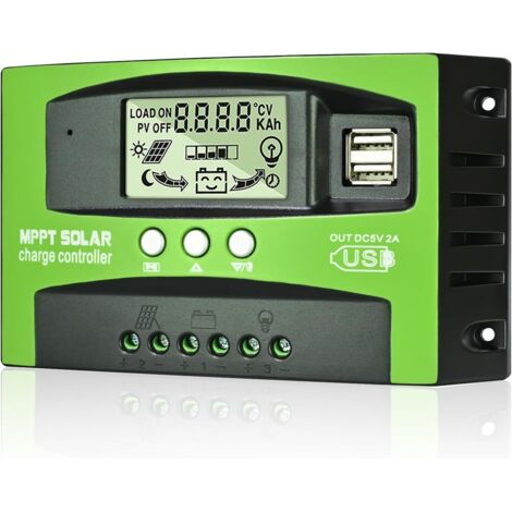 MPPT 60A Controleur de Charge Solaire 12V 24V Auto Regulateur Panneau Solaire 60A avec Sonde Température et écran LCD pour Toutes 12V 24V au Plomb et au Lithium Batteries