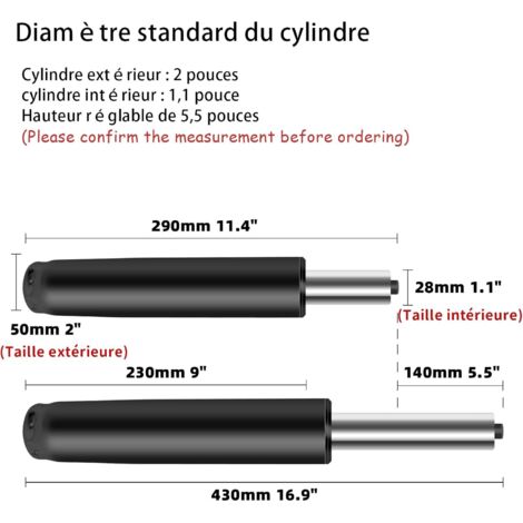 Pied De Fauteuil De Bureau Noir 5 Branches 300 Mm Nylon - Compatible Vérin 50 Mm, Support Jusqu'à 1000 Kg