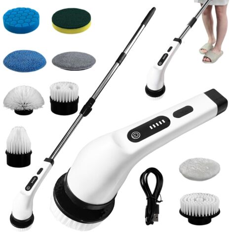 Brosse Nettoyage Électrique Multifonction,Pinceau Nettoyage Sans Fil Rotatif Avec 9 Têtes Brosse,Longue Manche Rétractable Outil De Nettoyage Conception Pour Baignoires,Comptoirs,Salles Bains, Douches (1/5)