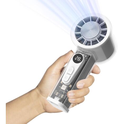 Ventilateur portable avec refroidisseur intégré, batterie 5000mAh, 6 vitesses, écran LED, turbine à grande vitesse, couvercle transparent, parfait pour les voyages, l'été, les concerts et les activité (1/5)