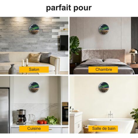 Petit Thermomètre-hygromètre Rond Transparent – Horloge Et Météo En Un, Idéal Pour La Maison (bleu/jaune)