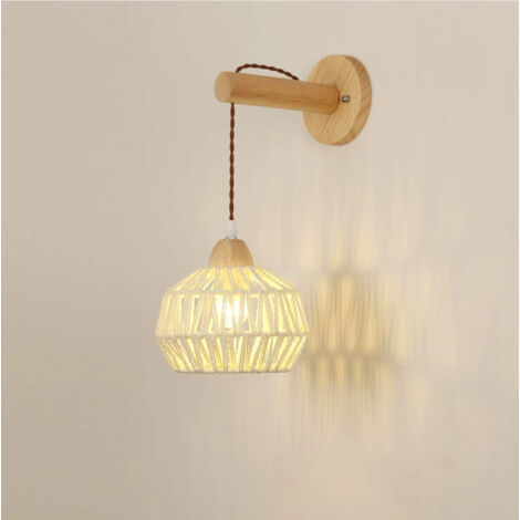 Applique Murale bohème en Corde de Chanvre tissée à la Main - Fixation Murale Vintage en Bois Clair - Applique Murale Rustique de Ferme - Lampe Murale (1/5)
