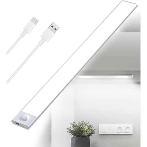 Reglette LED Cuisine Sous Meuble Rechargeable USB, 2500mAh 40cm Dimmable Lampe Placard Detecteur de Mouvement Barre LED Sans Fil Rechargeable Lumiere Capteur PIR a Pile pour Escalier Interieur (1/5)
