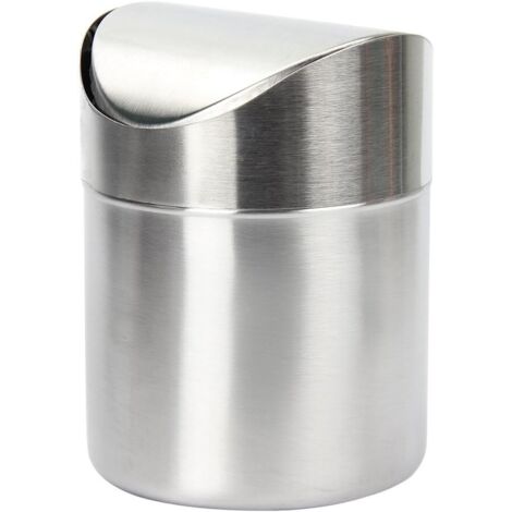 ABCRITAL Mini-Mülleimer aus Edelstahl mit praktischem Schwingdeckel für Büro, Tisch, Auto, Schlafzimmer, Silber (1/5)
