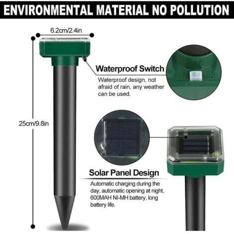 HIULLEN Lot De 8 Répulsifs Solaires Anti-taupes à Ultrasons Pour Souris, Répulsif Solaire Contre Les Taupes, Les Rongeurs, Les Serpents