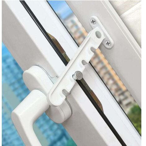 Entrebâilleur de fenêtre à battant, verrou de sécurité pour bébé, verrou anti-pincement, entrebâilleur de ventilation de fenêtre, ouverture vers l'extérieur pour fenêtre UPVC, bois et aluminium，blanc (1/4)
