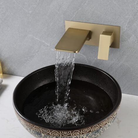 Sjqka – Robinet lavabo mural en laiton – Mitigeur à 360° – Finition or brossé – Aérateur amovible pour débit doux – Installation facile Sjqka – Robinet lavabo mural en laiton – Mitigeur à 360° – Finition or brossé – Aérateur amovible pour débit doux – Installation facile