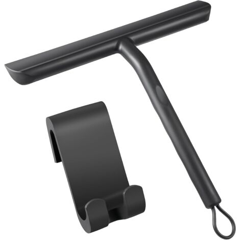Grattoir De Nettoyage De Douche Pour Un Nettoyage Sans Traces Des Portes Vitrees Grattoir De Nettoyage De Salle De Bain Avec Support 21 Cm Noir Grattoir De Nettoyage En Silicone Pour Vitres De Voi 87705224