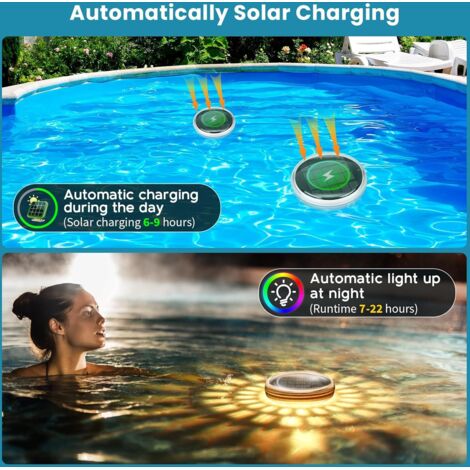 Lntyq Éclairage de Piscine Flottante, LED Lumiere Piscine Solaire, IP67 Lntyq Éclairage de Piscine Flottante, LED Lumiere Piscine Solaire, IP67