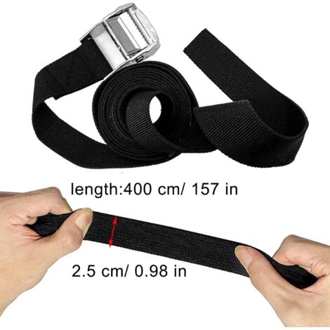 4 Sangles D'arrimage 2 Mètres, Largeur 20 Mm - Charge Max 250 Kg - Polyester, Boucle à Came - Pour Moto, Valise, Remorque