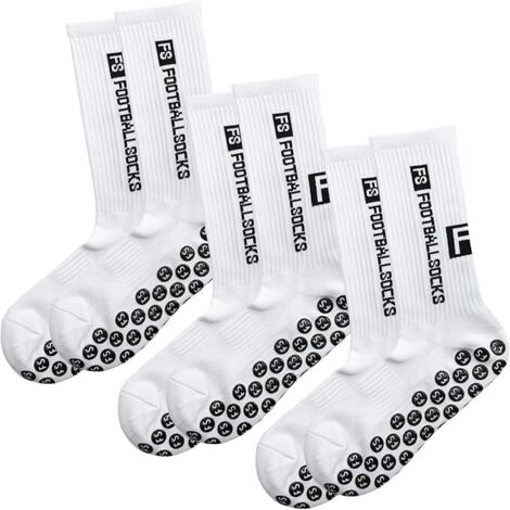 JUNEBRUSHS Lot 4 Paires Chaussettes Football Antidérapantes Homme 39-45 - Noir Blanc Bleu