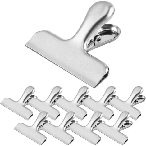 Lot de 10 Pince Métallique Argenté, 76mm Pince Fermeture Sachet Alimentaire en Acier Inoxydable Alimentaire d'étanchéité Clips, Bureau Binder Clips, pour Cuisine,Bureau et Ecole(Argenté) (1/5)