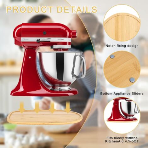 Bamboo Sliding Board for Kitchen Aid Artisan 4.5-5 Qt (4.3L - 4.8L), Sliding Underlay for Kitchenaid Food Processor, Agitator Sliding Board for Kitchen Aid Accessories 5K45SS 5KSM175PS 5KSM125