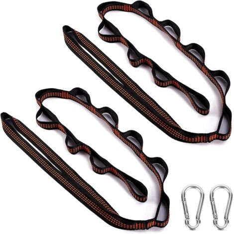 Lot De 2 Sangles De Suspension Hamac 300kg - Kit Arbre Avec Mousquetons, Idéal Camping Randonnée