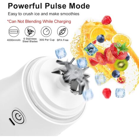 Blender Portable Rechargeable - Mixeur à Smoothies - Pour Fruits, Jus - Lames Inox - Batterie Intégrée - Idéal Voyage, Bureau, Sport