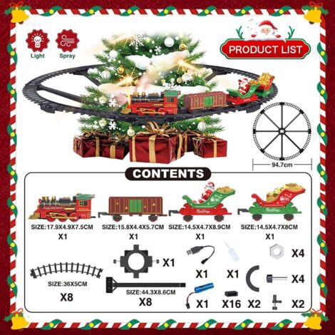 EGNMCR Ensemble de Train Jouet Ensemble de Train de Noël Voies Ferrées Jouets à Piles Train de Noël Enfant Kids Train Cadeaux d'Anniversaire pour Enfants
