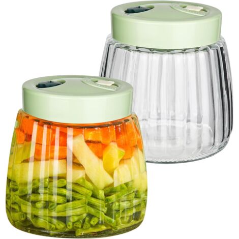 Lot de 2 bocaux de fermentation de 1 l avec couvercle à visser, récipient Kimchi avec 2 ouvertures d'aération pour confiture, conserve, conserve, fermentation maison (1/5)