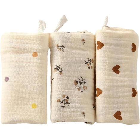 Lot de 3 langes bébé en mousseline ultra-doux et très absorbants, unisexes, adaptés aux garçons et filles (22 x 23 cm) (1/5)