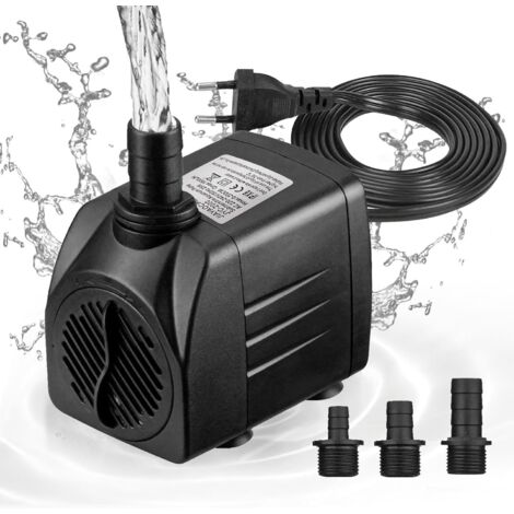 Mini pompe à eau (1800 l/h, 25 W) - Pompe de bassin / pompe de puits / pompe d'aquarium - Hauteur de pulvérisation maximale : 2 m - Ventouses en bas - Câble fiche de 1,8 m avec 3 buses - Silencieux (1/5)