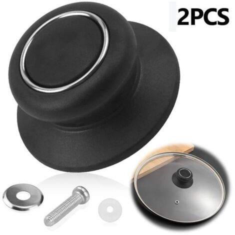 Lot de 2 poignées de couvercle de casserole en verre, bouton de couvercle de casserole anti-brûlure, poignée de couvercle de casserole universelle de cuisine, convient pour couvercle de casserole noir (1/5)