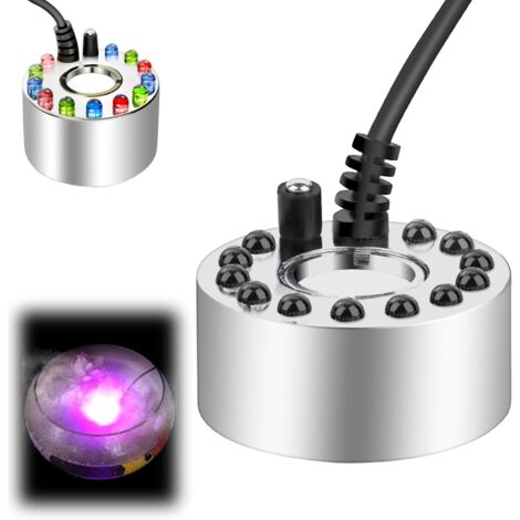 Brumisateur ultrasonique de haute qualité avec 12 LED multicolores, transformateur inclus, brume épaisse, mini-brumisateur, humidificateur d'air - Idéal pour fontaine et bassin (1/5)