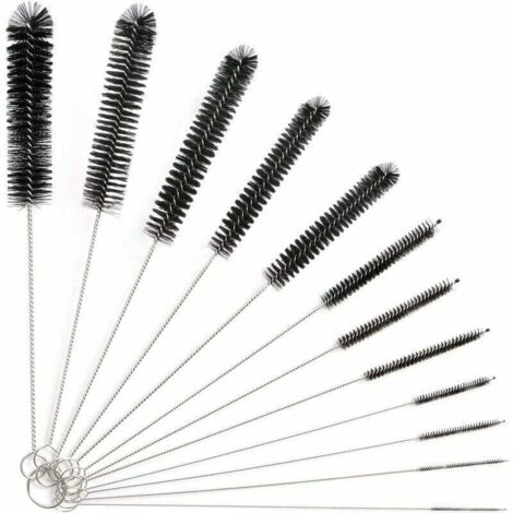 -12pièce Tube Brosse de Nettoyage,Goupillon Nettoyage,Brosse de Nettoyage Tube pour Bouteille en Verre Bébé Biberon Bouilloire Clavier, Tuyau Brosses de Nettoyage,Brosse de Nettoyage Bouteille -Ver (1/4)