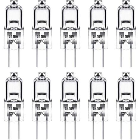 Ampoule Halogene G4, Ampoule G4 12V 10W, blanc chaud 3000K, 150LM, Intensité Variable, LampeHalogene G4, Lampe à Capsule Transparente, paquet de 10 (1/5)