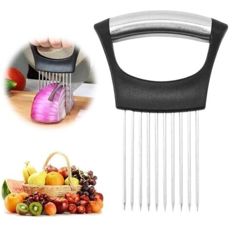 Porte-tranche d'oignon en acier inoxydable, trancheuse de citron, coupe-légumes, outil de tranchage de couteau de cuisine, viande, oignon, pomme de terre, outils de cuisine à domicile de tomate (1PCS) (1/4)