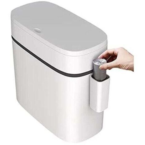 Poubelle en plastique ultra fine avec couvercle, poubelle rectangulaire à pression pour salle de bain, chambre, cuisine et bureau, blanche (12 litres) (1/5)
