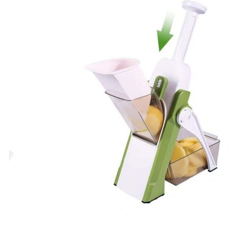 Mandoline de Cuisine Safety Slicer Manuelle Multifonction Tous Coupe Légumes Lame en acier inoxydable, Cubes, Patate Frite carotte, vert