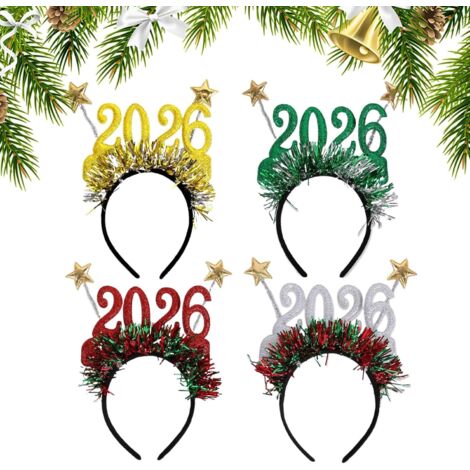 Ensemble de 4 bandeaux de Noël génériques 2026  Cadeaux et décorations de Noël  Pour les fêtes d'hiver, accessoires photo, costumes, Halloween, cosplay, enfants, femmes et adultes (1/5)