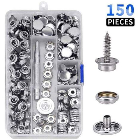 150 attaches pression marines pour toile avec vis métalliques et 2 outils de pose pour bâches de bateau et meubles