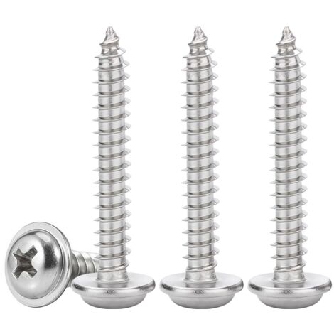 Vis a Bois en Inox M4x30mm Vis Autotaraudeuses à TêTe Ronde Avec Rondelles Cruciformes à Bois, EntièRement Fileté, 50 Pièces (1/5)