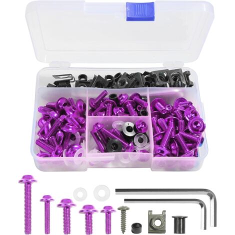 177PCS Boulons de Carénage de Moto,Vis de Pare-Brise de Moto,Boulons de Carénage, Vis de Carénage de Moto,Kit de Boulons de Carénage,pour Les Sports Motorisés Et La Course de Moto (Violet) (1/5)
