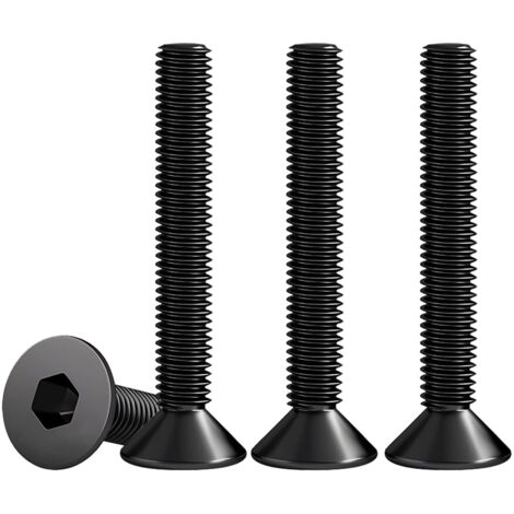 Lot de 25 vis à tête fraisée M6 x 50 mm avec six pans creux, noires, en acier inoxydable V2A, VA A2, DIN 7991 / ISO 10642, filetage complet, filetage métrique (1/5)