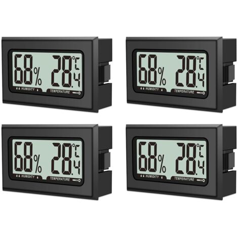 Lot de 4 thermomètres hygromètres numériques avec écran LCD pour intérieur, bureau, salon et cave à vin (piles incluses)