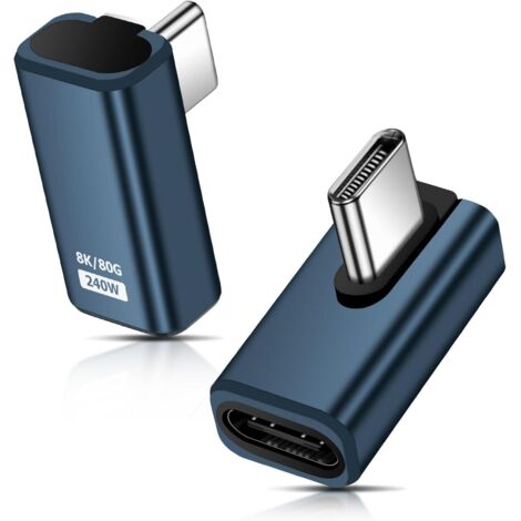 Lot de 2 adaptateurs d'extension USB C 90 ° 80 Gbps USB C mâle vers femelle 240 W Connecteur d'extension Thunderbolt 5 pour iPhone 15/16, tablette, téléphone, autres appareils de type C (gris) (1/5)