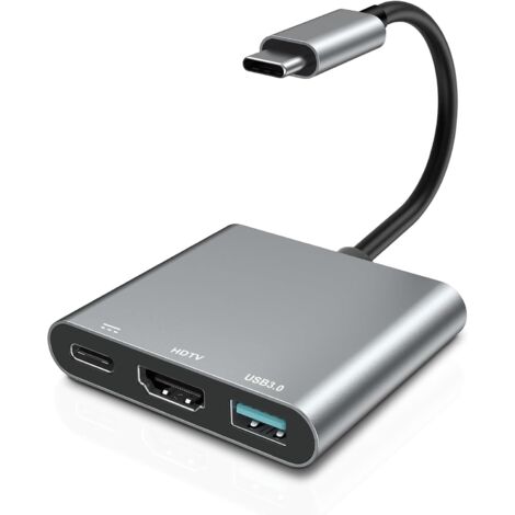 Adaptateur HDMI USB C 4K @ 60 Hz, hub multiport USB-C 3 en 1 avec port de charge PD 100 W, transfert de données USB 3.0, compatible avec MacBook Pro, iPad, iPhone 15, Galaxy S23, Surface et plus