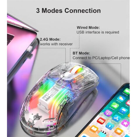 Souris Gaming Sans Fil Rechargeable Nid D’Abeille RGB – Ergonomique, 3 DPI, Ultra Légère Pour PC/Mac/Noir