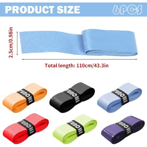6 Bandes De Grip PU Pour Raquettes - Tennis, Badminton, Squash - 110 Cm X 2,5 Cm, Bleu, Blanc, Noir - Adhésif, Antidérapant