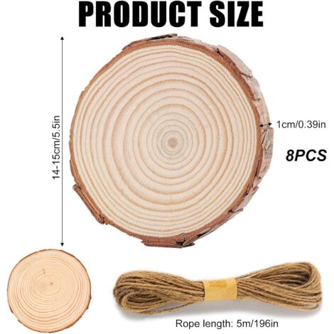Lot De 8 Disques En Bois Naturel De 14 à 5 Cm De Diamètre - Disques En Bois Pour Travaux Manuels Avec Ficelle Tronc Darbre Decoration Pour Bricolage Mariage Noel 92311833