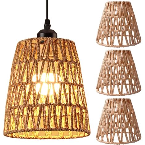 Coocheer – Lot de 3 abat-jours en rotin tressé – Petit modèle E27 – Dimensions 8 x 15 x 13 cm – Plafonnier pour salon et café
