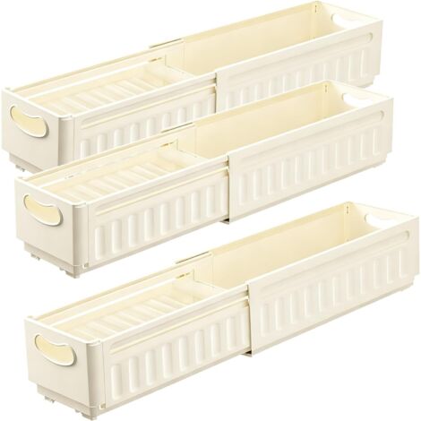 Lot de 3 boîtes de rangement pliables en plastique extensible avec poignée - Pour cuisine, salle de bain, chambre à coucher, bureau, armoire - 47,5 x 8 x 10 cm (1/5)