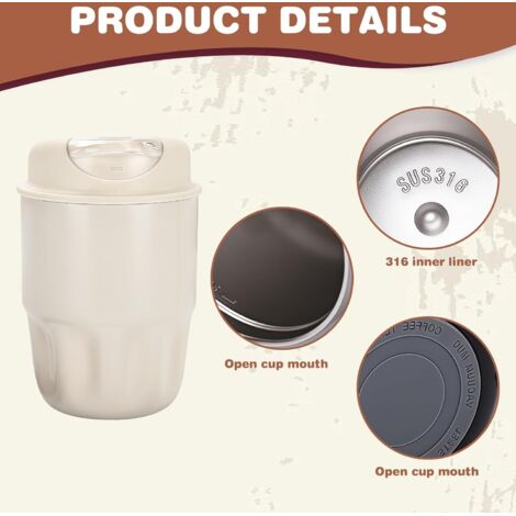 Vaidha Tasse à Café, Tasse Portable à Double Paroi en Acier Inoxydable avec Couvercle et Poignée, Chauffable par Induction, Tasse à Café Isolée pour Voyage, Camping, Bureau