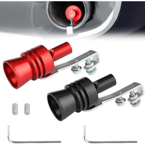 Lot de 2 boosters de son d'échappement, booster de son, alliage d'aluminium, sifflet, sifflet, sifflet de simulateur de son turbo, pour voiture sur tous les modèles, rouge, noir (rouge et noir) (1/5)