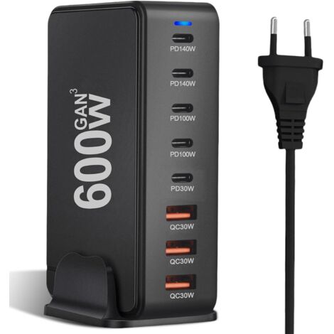 Chargeur USB-C 600 W 8 Ports, Adaptateur de Charge Rapide GaN III et PD 3.1, Compatible avec la Charge PD 3.1, Alimentation 140 W Compatible avec MacBook, iPhone, Ordinateurs Portables, iPad